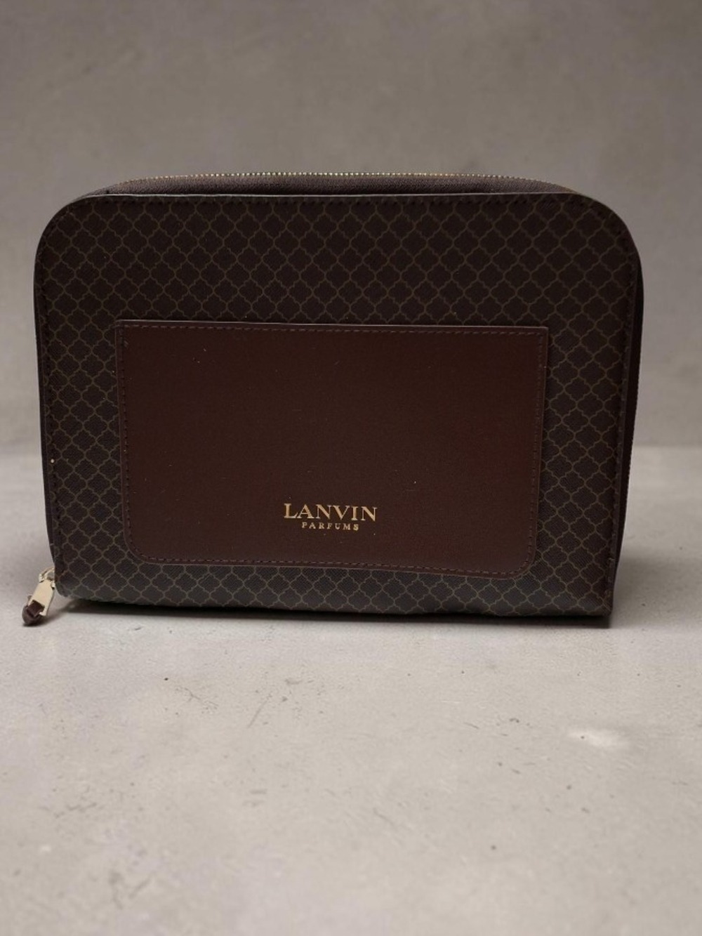 Lanvin Brown Patterned Men's Toiletry Case with Gold Logo New